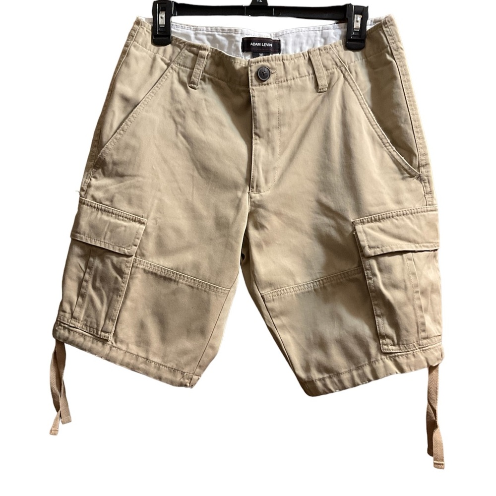 Men’s Adam Levine Tan Cargo Shorts. Intentional Distressing. Drawstring on Sides